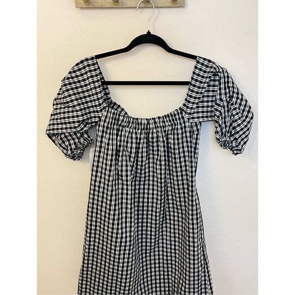 1 State Black and White Gingham Plaid Off Shoulder Dress S - Picture 2 of 5
